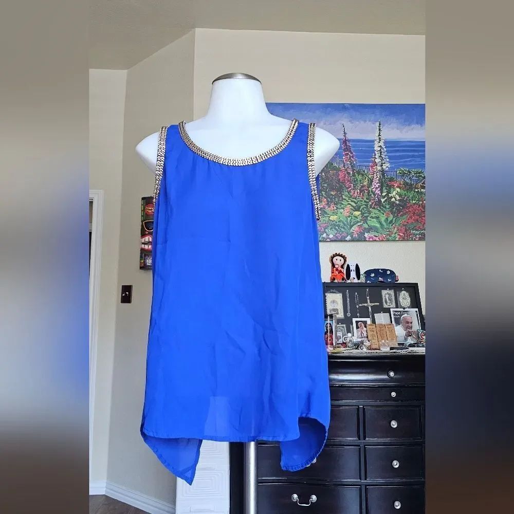 Blu Pepper Royal Blue Tank Top with Gold Accents